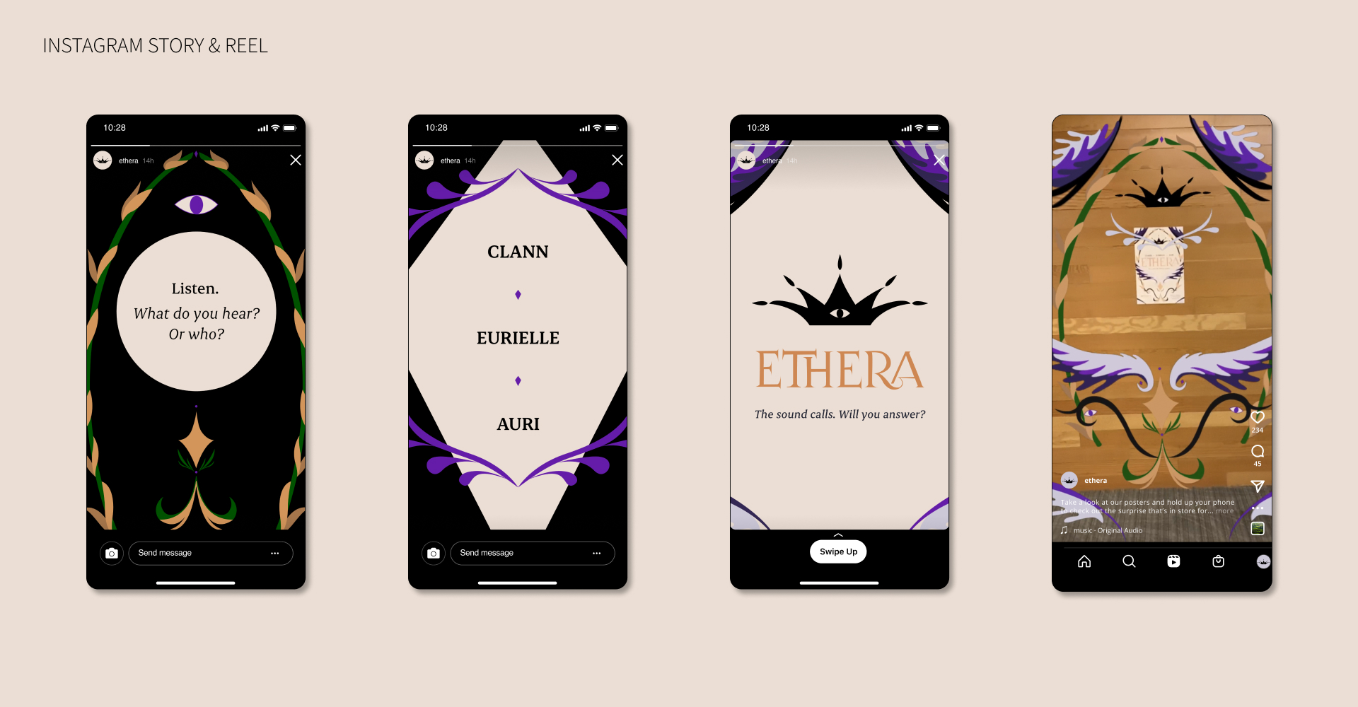 The final social media stories and reels for Ethera showing the artist line-up and AR poster feature in use