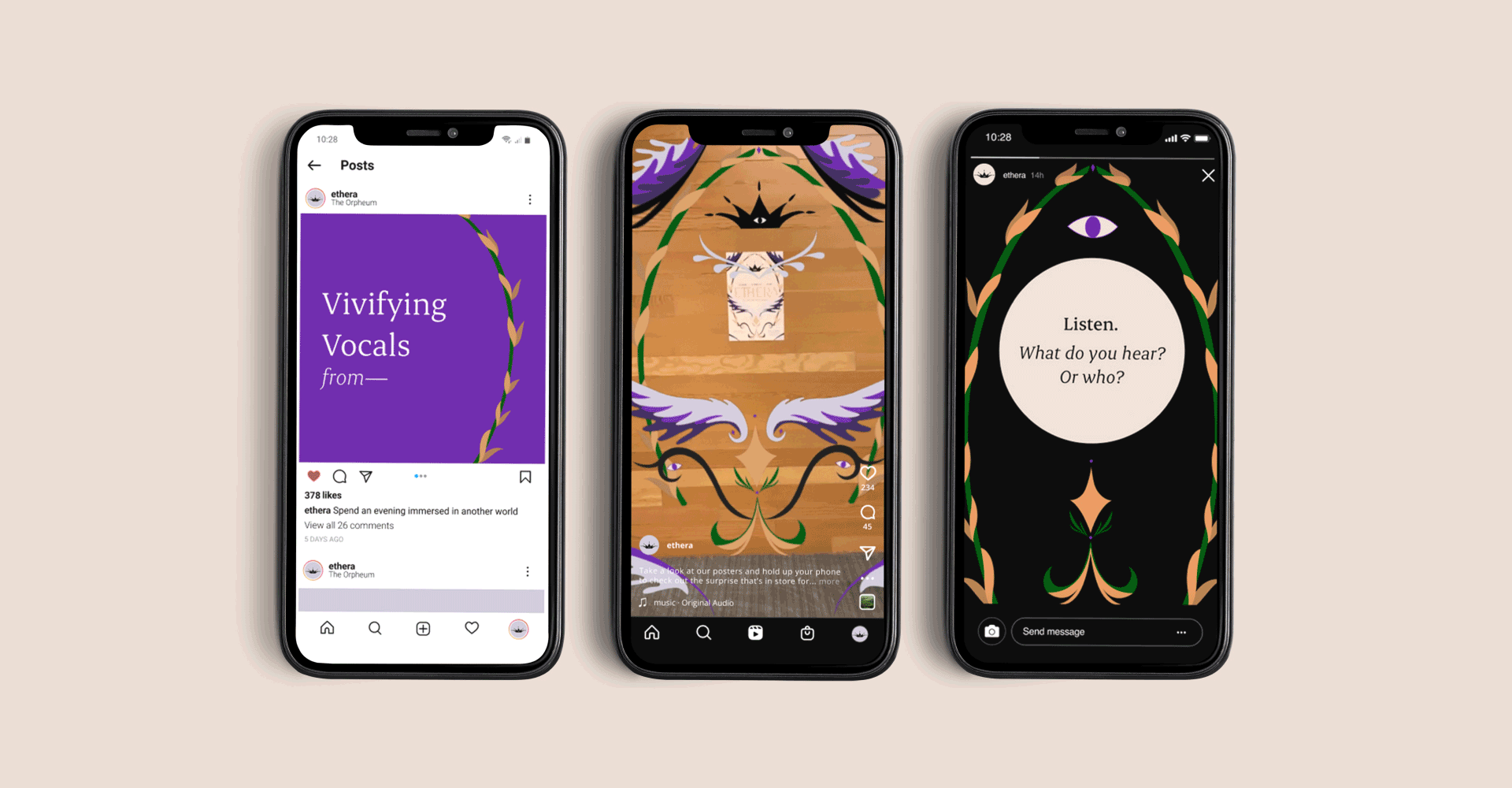 A gif of the final Instagram post, reel, and stories for the Ethera music festival