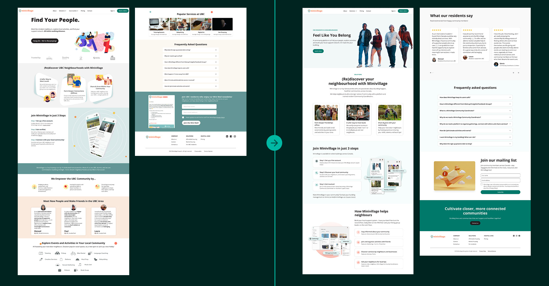 Before and after of the about page on the Minivillage website
