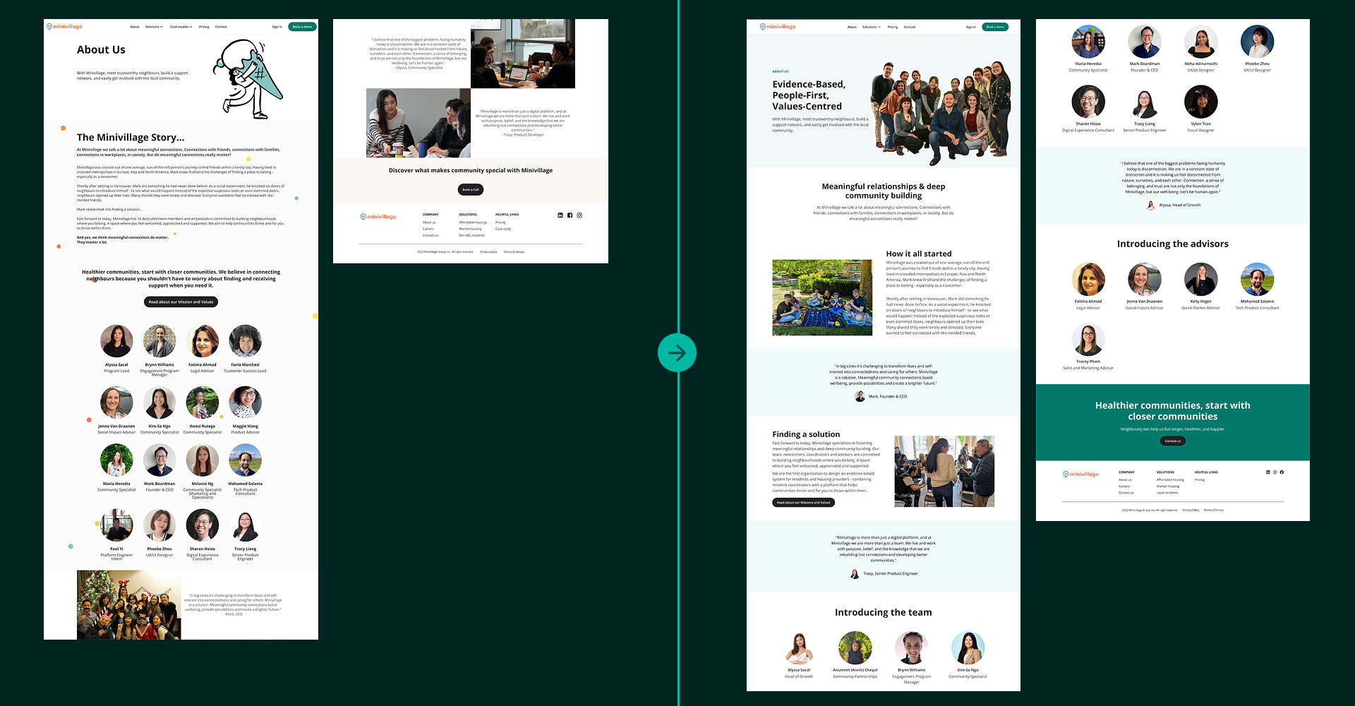 Before and after of the residents page on the Minivillage website