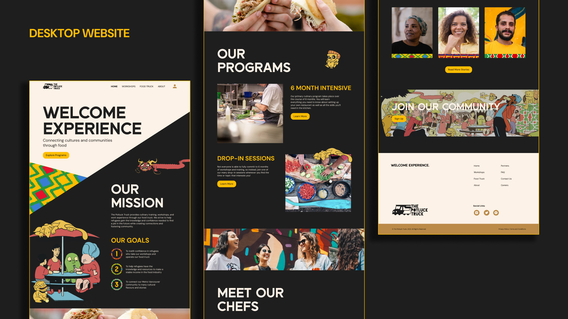 The final Home page of the Potluck Truck website