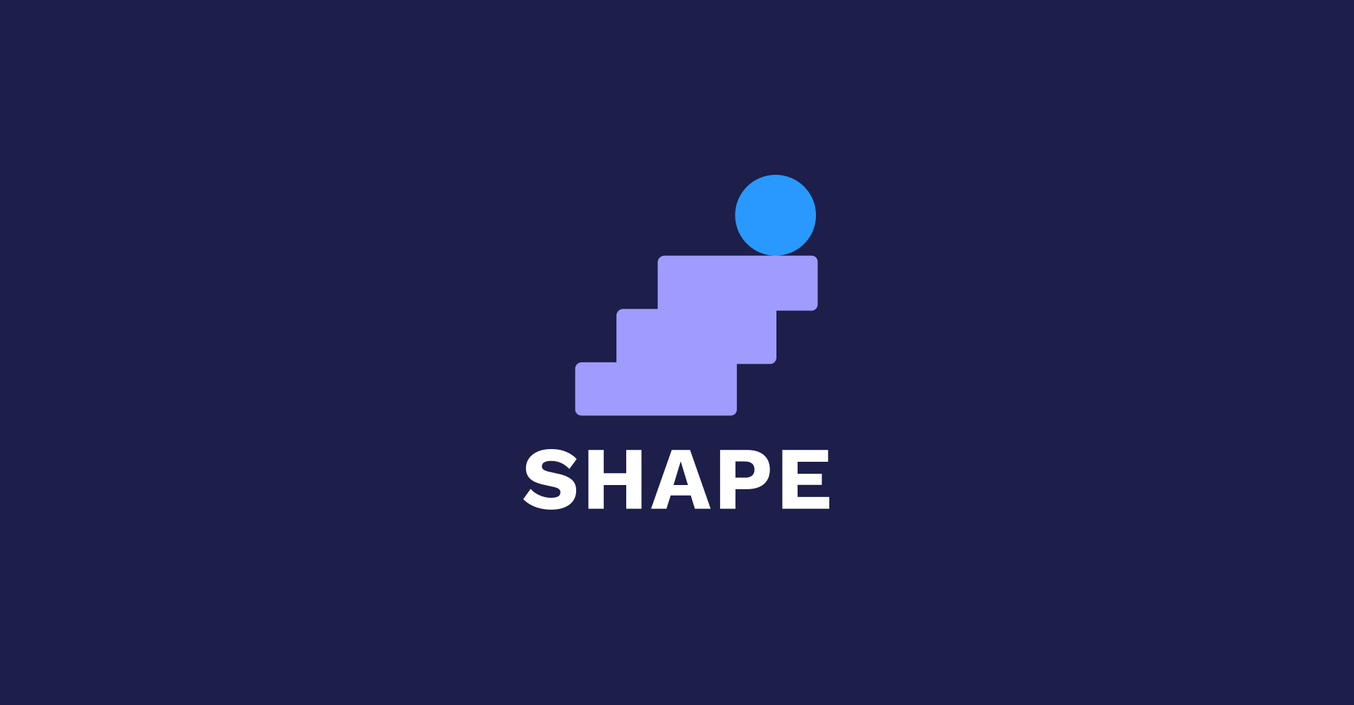 Shape's logo which is three rectangular blocks stacked in a staircase with a circle on the top block